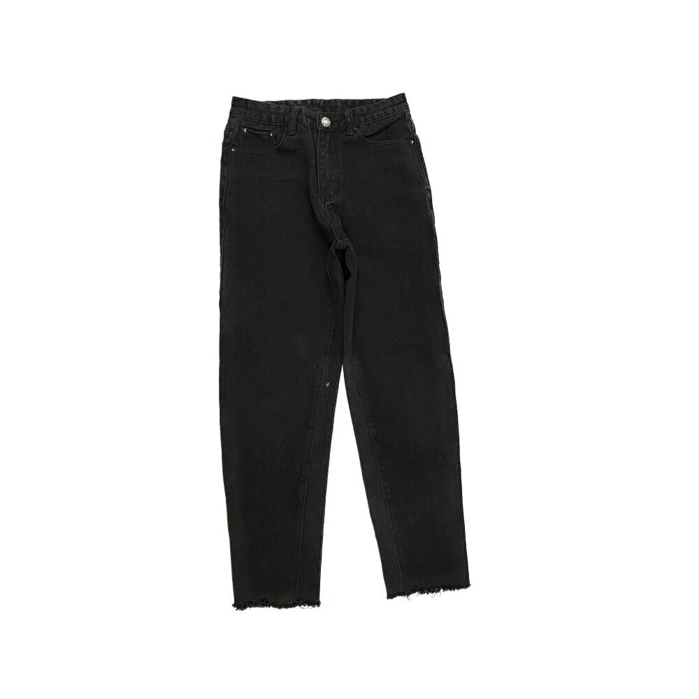 Shein Straight‎ Leg Jeans Women S Black Raw Hem Denim High Rise